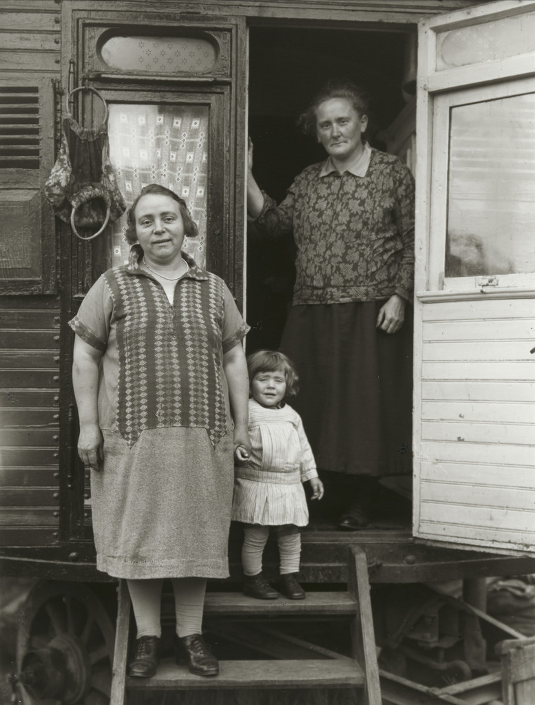 Three Generations in Fairground Caravan