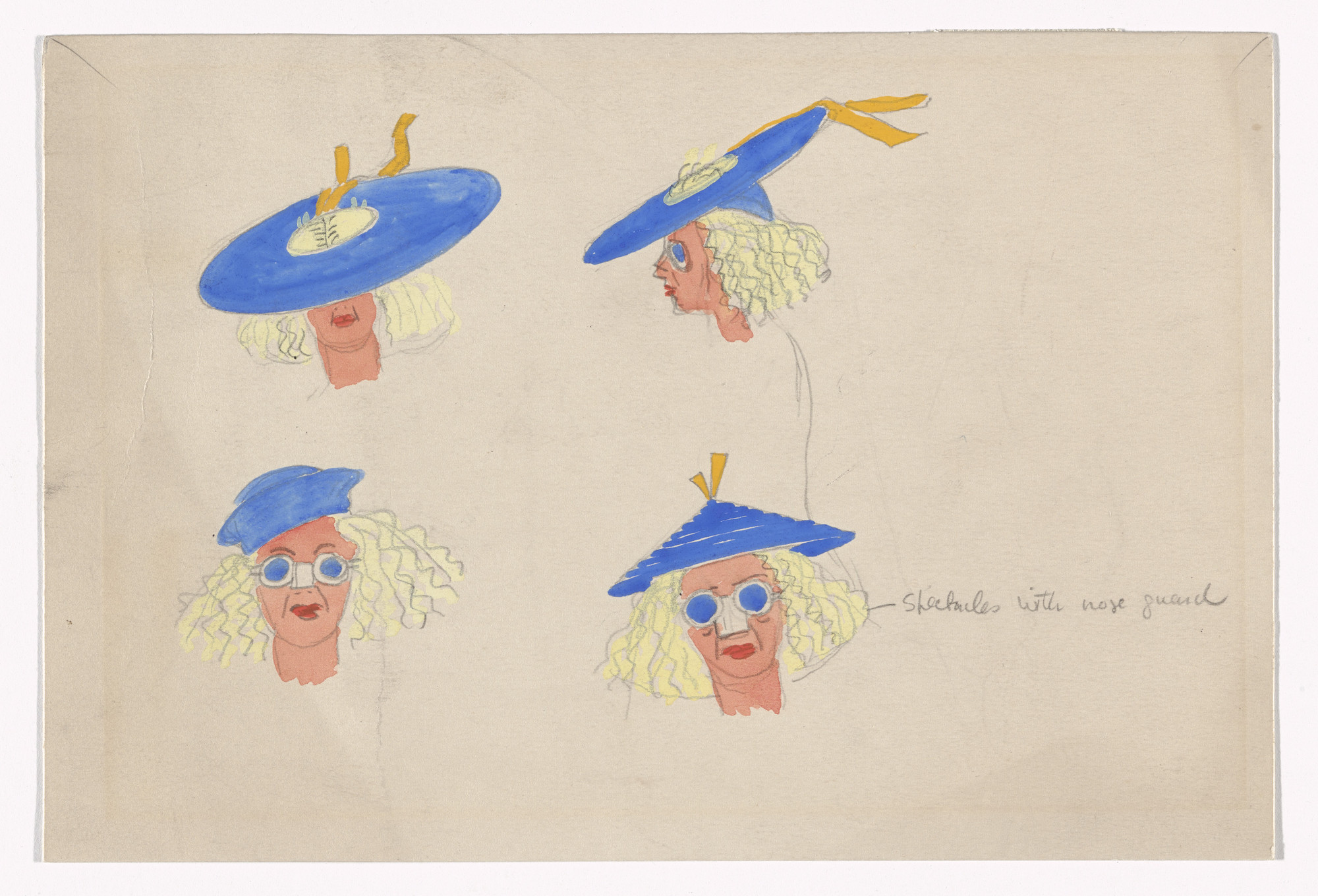 Paul Cadmus. Four Women&#39;s Hats. Costume design for the ballet Filling Station. 1937
