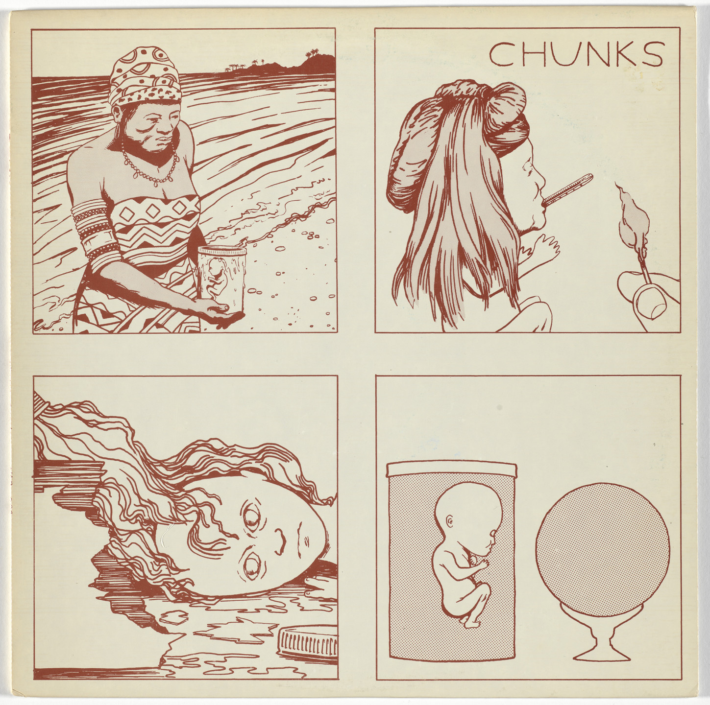 Various Artists, Descendents, Cheifs, Minutemen, Black Flag, The Stains, Peer Group, Vox Pop, Ken Starkey, Slivers, Saccharine Trust, Artless Entanglements, The Nig-Heist, Raymond Pettibon. Chunks. 1981