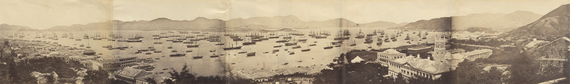 Felice Beato. Panorama of Hong Kong Showing the Fleet for North China Expedition. March 1860