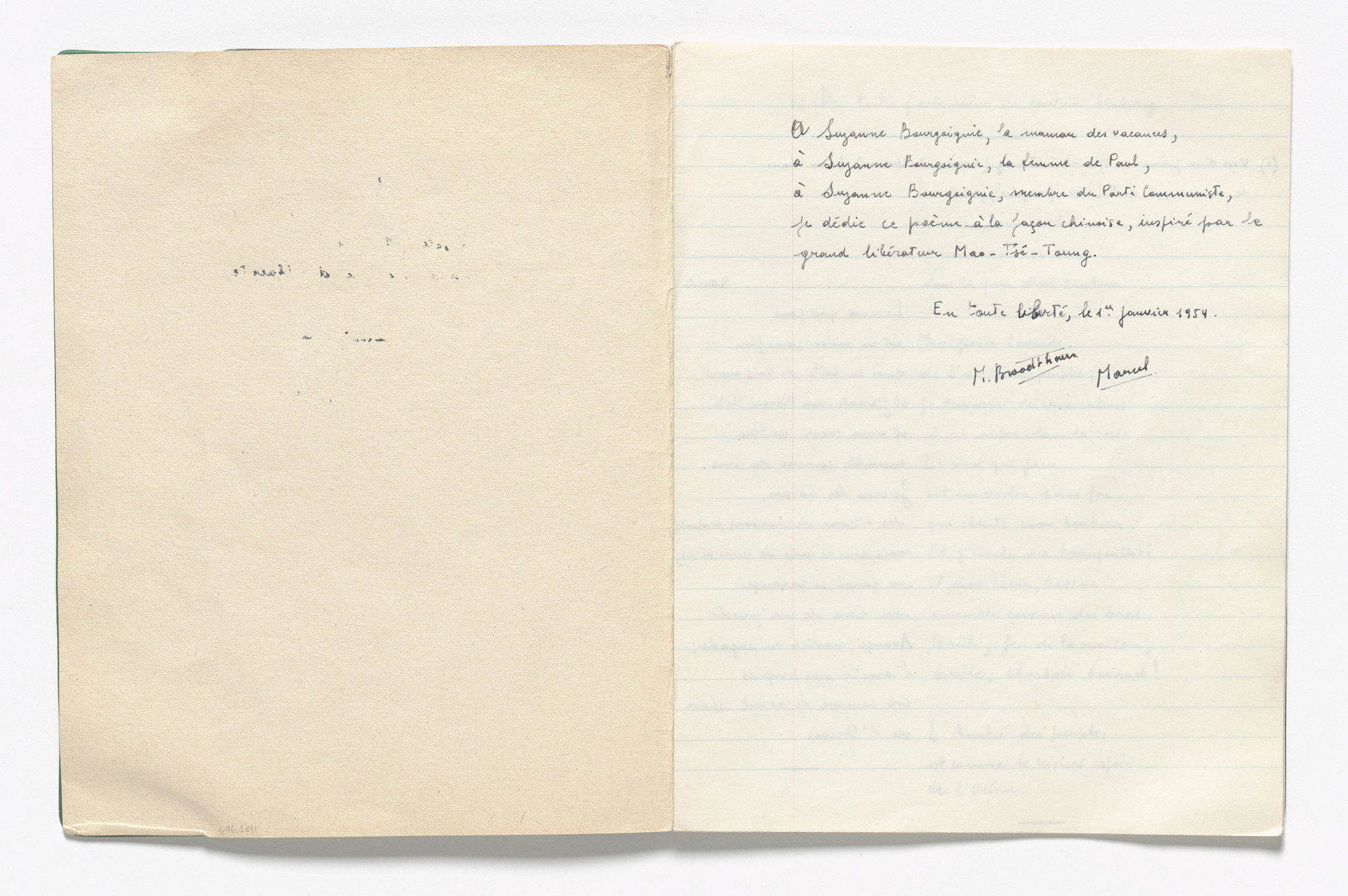 Marcel Broodthaers. Louis Bourgoignie d&#39;écriture (Louis Bourgoignie on writing). 1954
