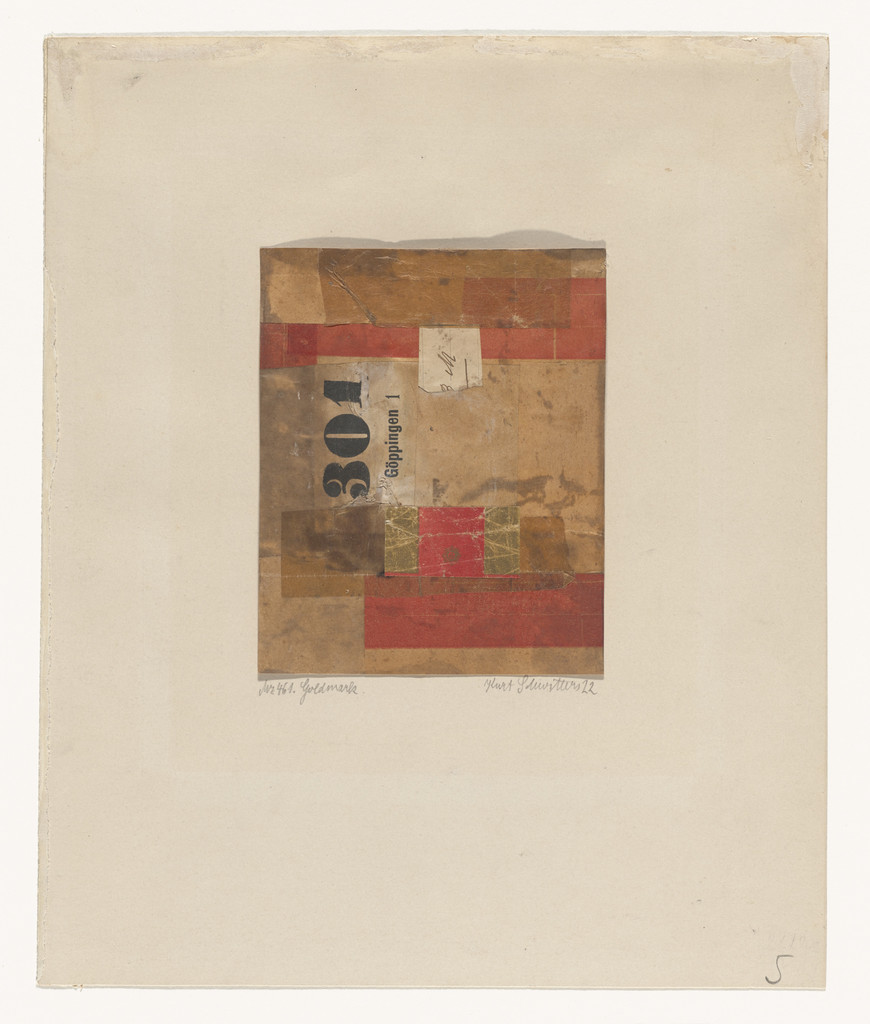 Mz 461. Goldmark., Kurt Schwitters, 1922, Cut-and-pasted paper, printed paper, and painted paper on cardstock