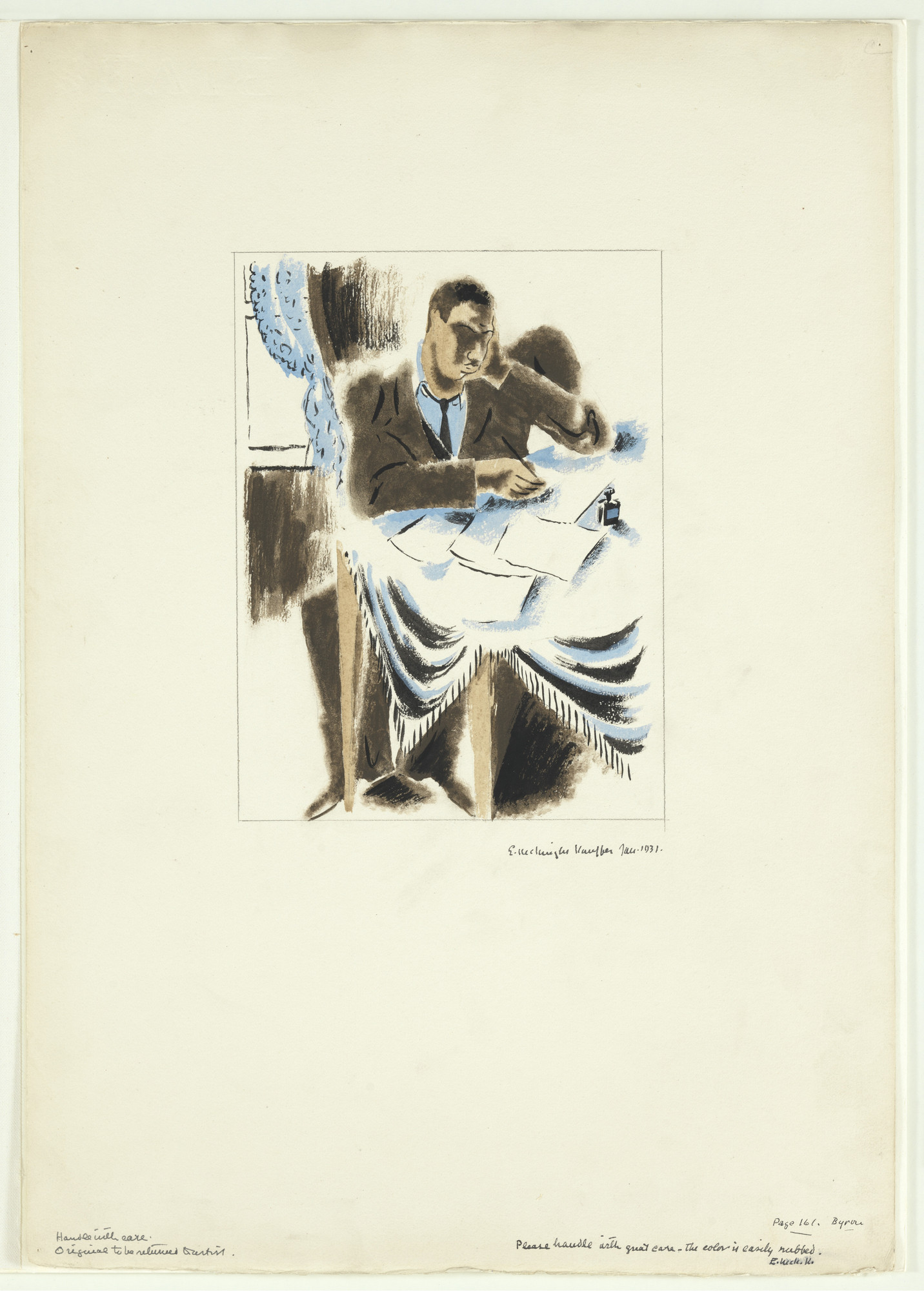 E. McKnight Kauffer. Byron Writes from Nigger Heaven (Illustration from Carl van Vechten's novel)