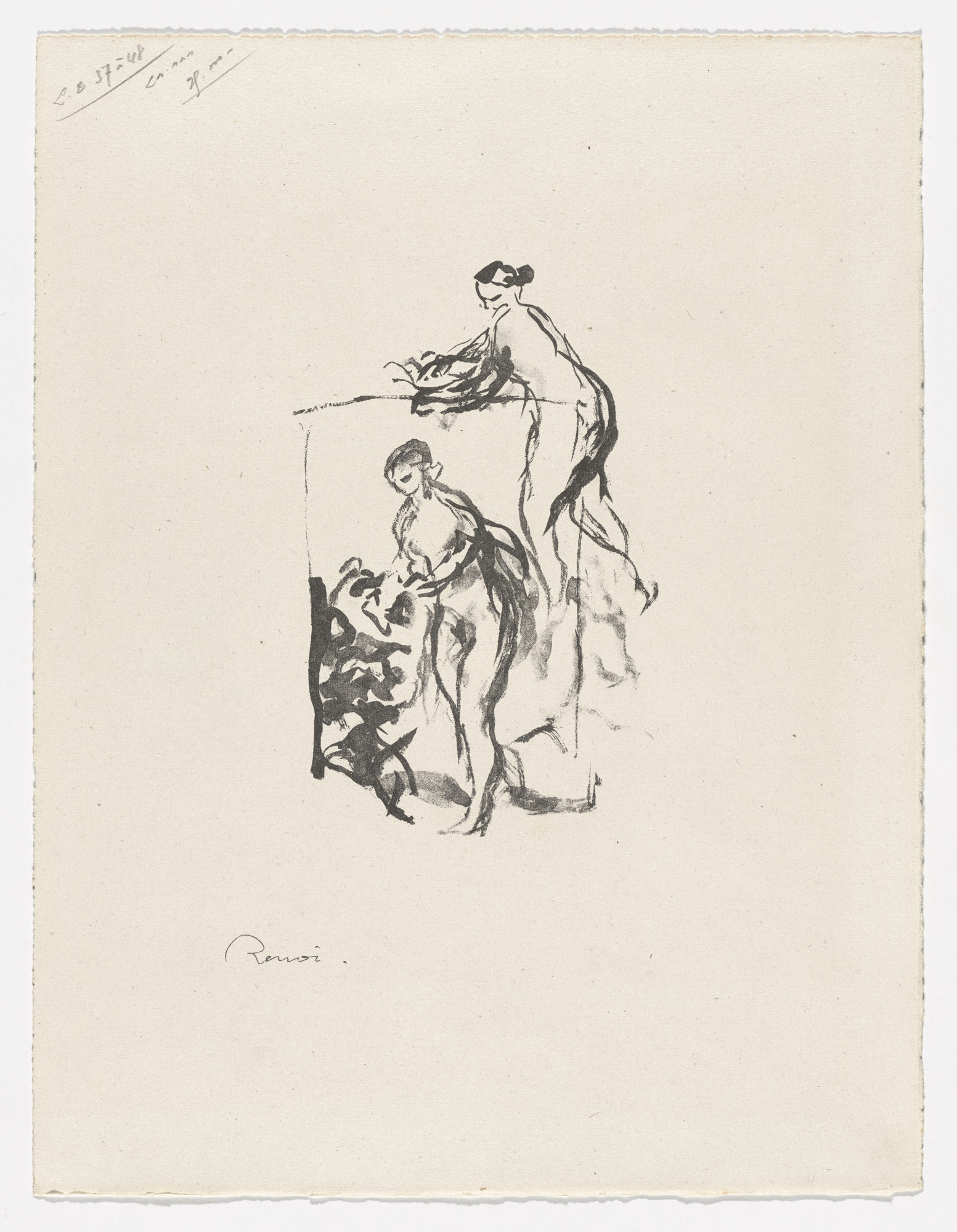 Pierre-Auguste Renoir. Woman by the Grapevine, Third Variant ( Femme au cep de vigne, 3e variante ) from Twelve Original Lithographs by Pierre-Auguste Renoir ( Douze lithographies originales de Pierre-Auguste Renoir )