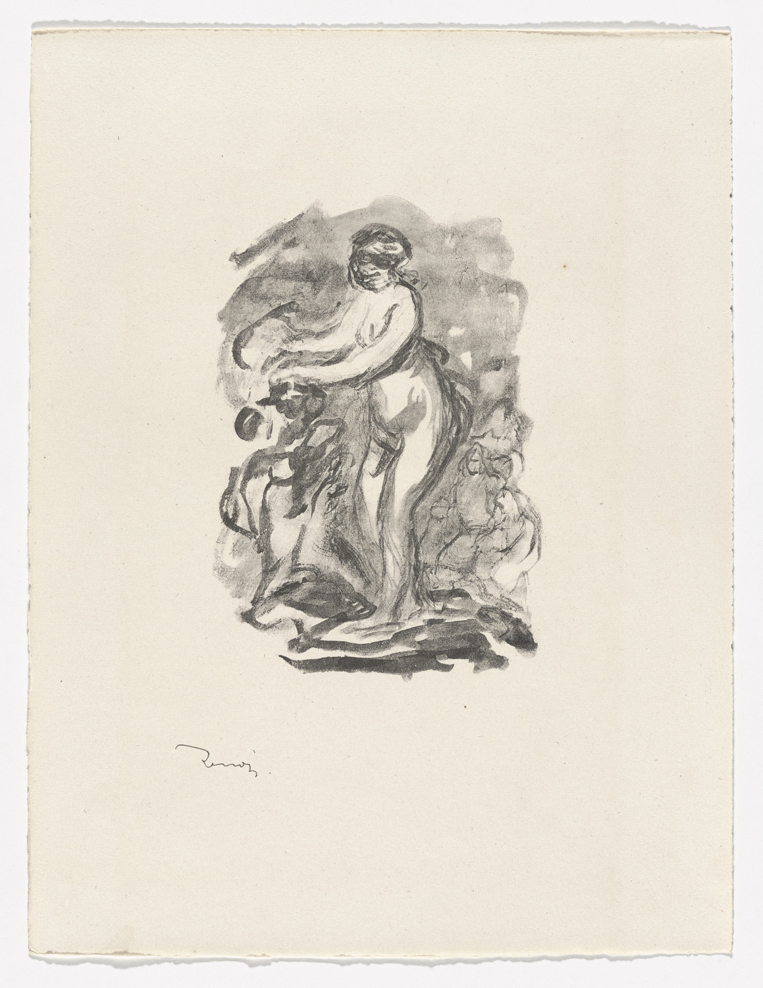 Pierre-Auguste Renoir. Woman by the Grapevine, First Variant ( Femme au cep de vigne, 1re variante ) from Twelve Original Lithographs by Pierre-Auguste Renoir ( Douze lithographies originales de Pierre-Auguste Renoir )