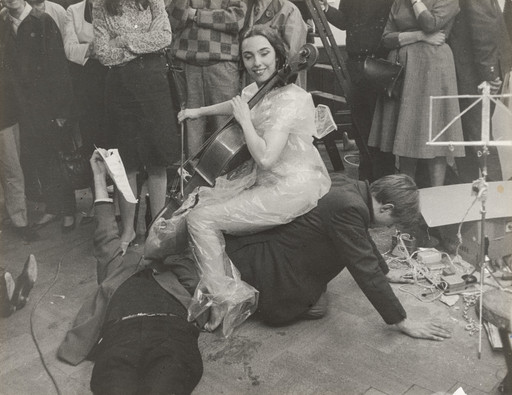 Nam June Paik, Charlotte Moorman. Nam June Paik's Variations on a Theme by Saint-Saëns, performed by Charlotte Moorman during 24 Stunden (24 Hours), Galerie Parnass, Wuppertal, Germany, June 5, 1965. 1965