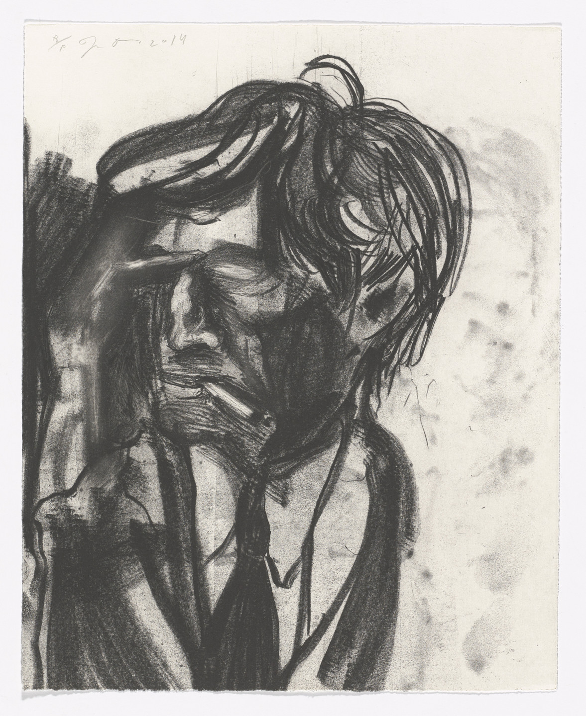 Jim Dine. Alan smoking at Syndey Close in the 90's from Alan Cristea Gallery Twentieth Anniversary Portfolio. 2015