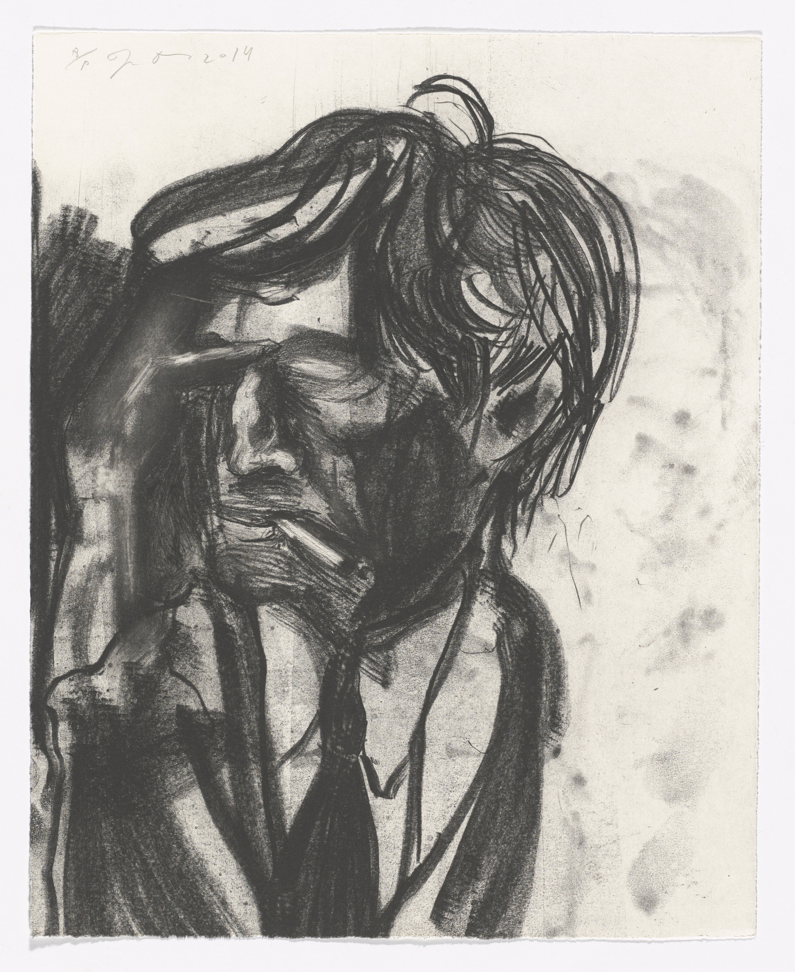 Jim Dine. Alan smoking at Syndey Close in the 90's from Alan Cristea Gallery Twentieth Anniversary Portfolio