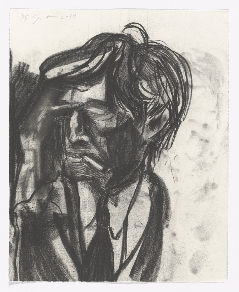 Alan smoking at Syndey Close in the 90's from Alan Cristea Gallery Twentieth Anniversary Portfolio