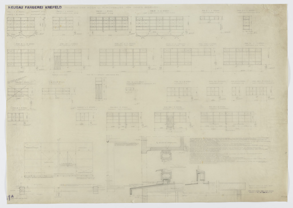United Silk-Weaving Mills Factory Building, Krefeld, Germany (Elevations, sections)