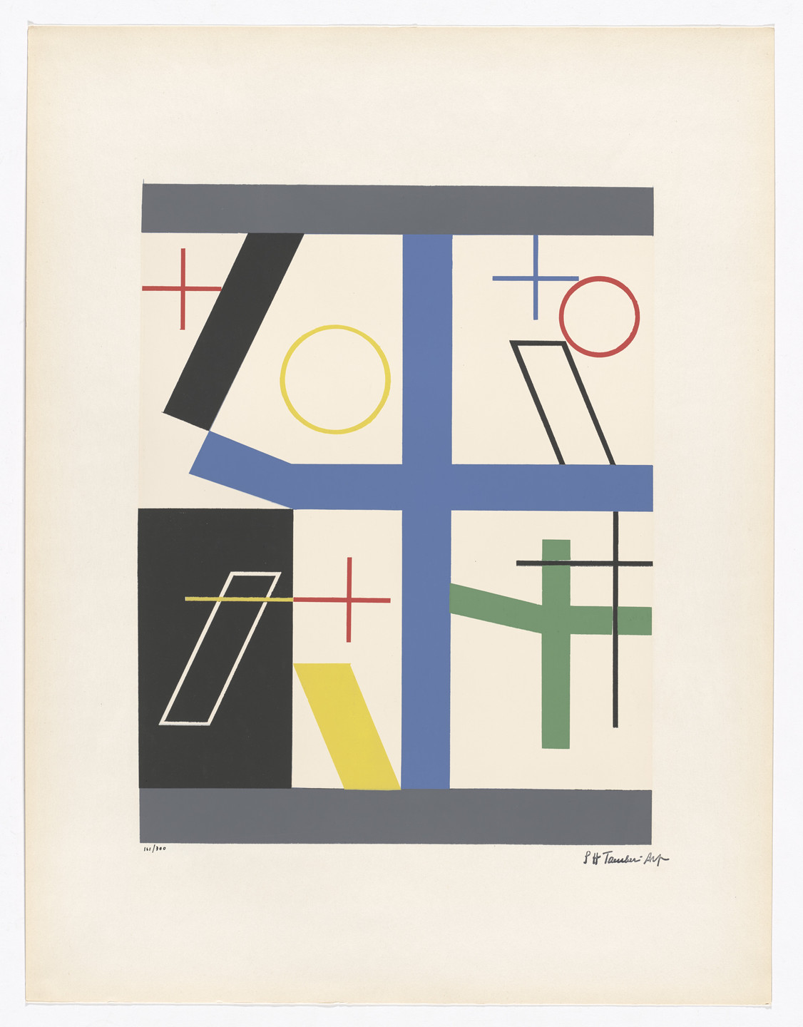 Sophie Taeuber-Arp. Four Spaces with a Broken Cross (Quatre espaces à croix brisée) from Art of Today, Masters of Abstract Art (Art d'aujourd'hui, maîtres de l'art abstrait), Album I. 1953 (original executed in 1932)