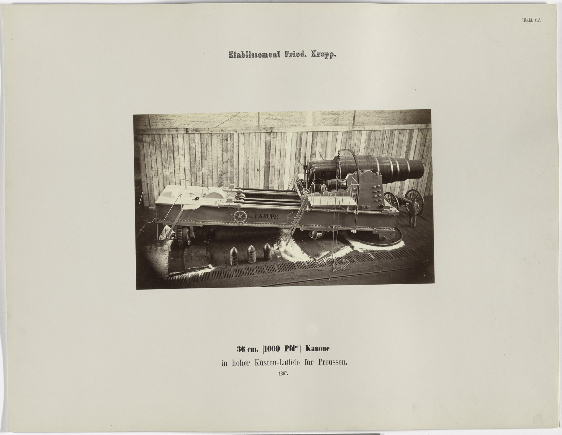 Hugo van Werden. 36 cm. (1000 Pfünder) Kanone in hoher Küsten-Lafette für Preussen. 1867