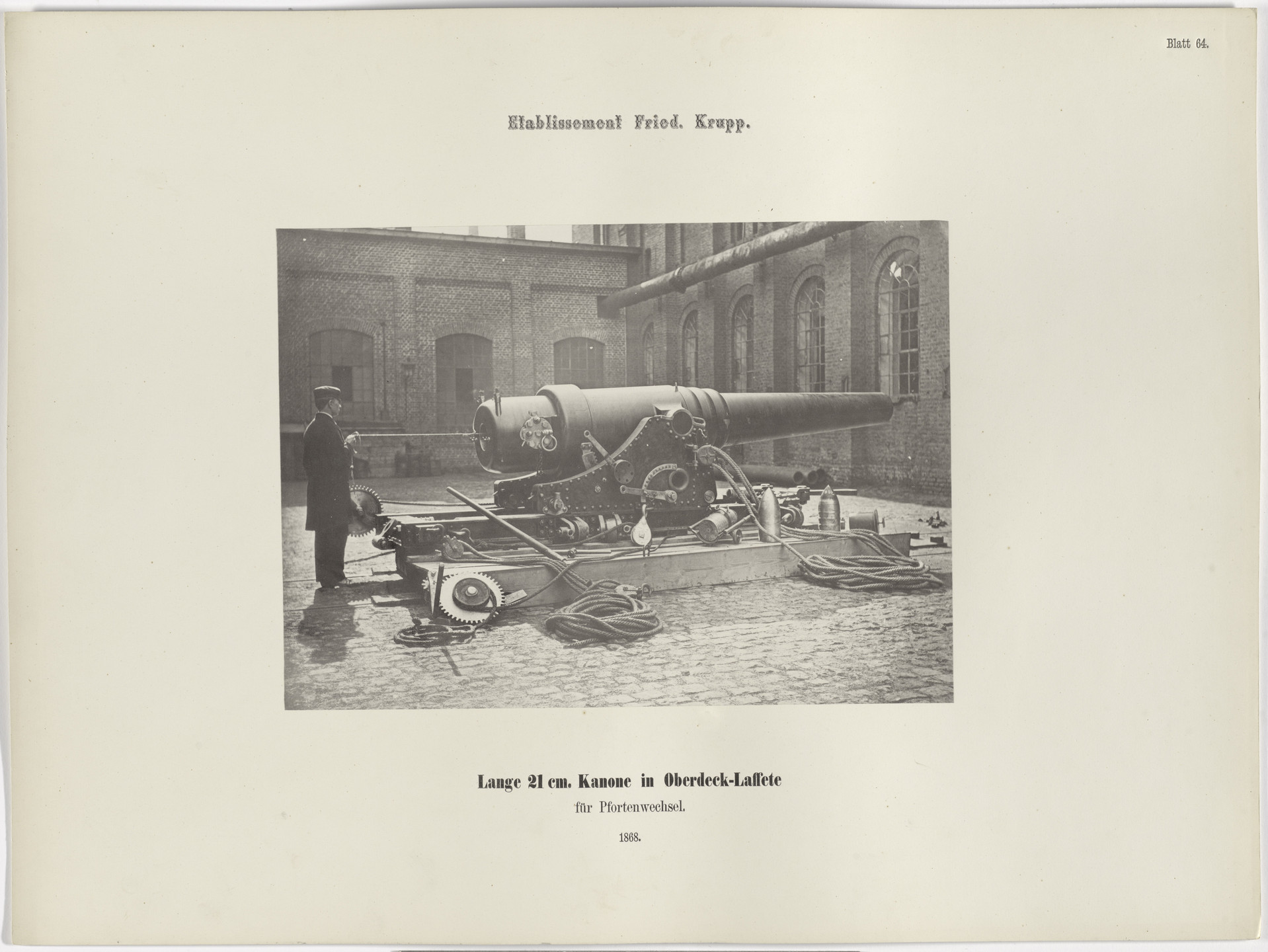 Hugo van Werden. Lange 21 cm. Kanone in Oberdeck-Laffete für Pfortenwechsel. 1868