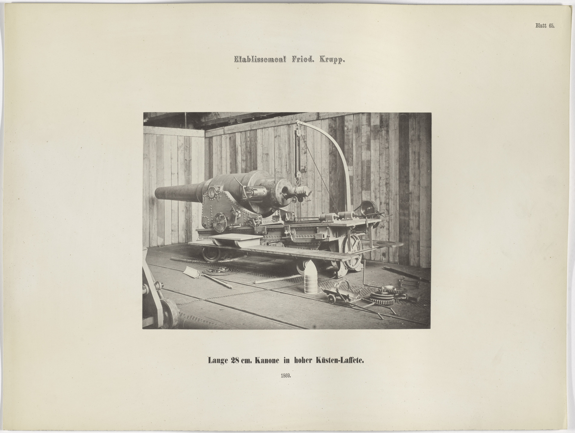 Hugo van Werden. Lange 28 cm. Kanone in hoher Küsten-Laffete. 1869