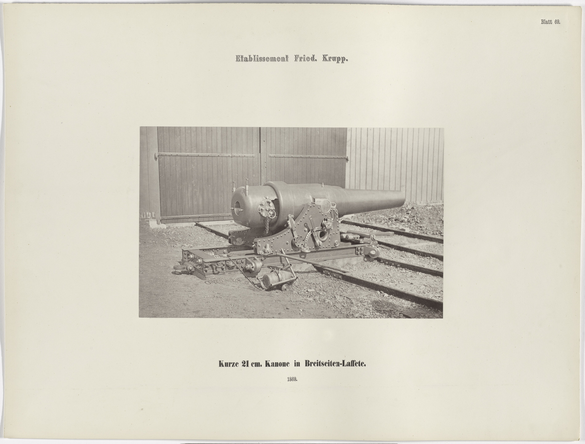 Hugo van Werden. Kurze 21 cm. Kanone in Breitseiten-Laffete. 1869