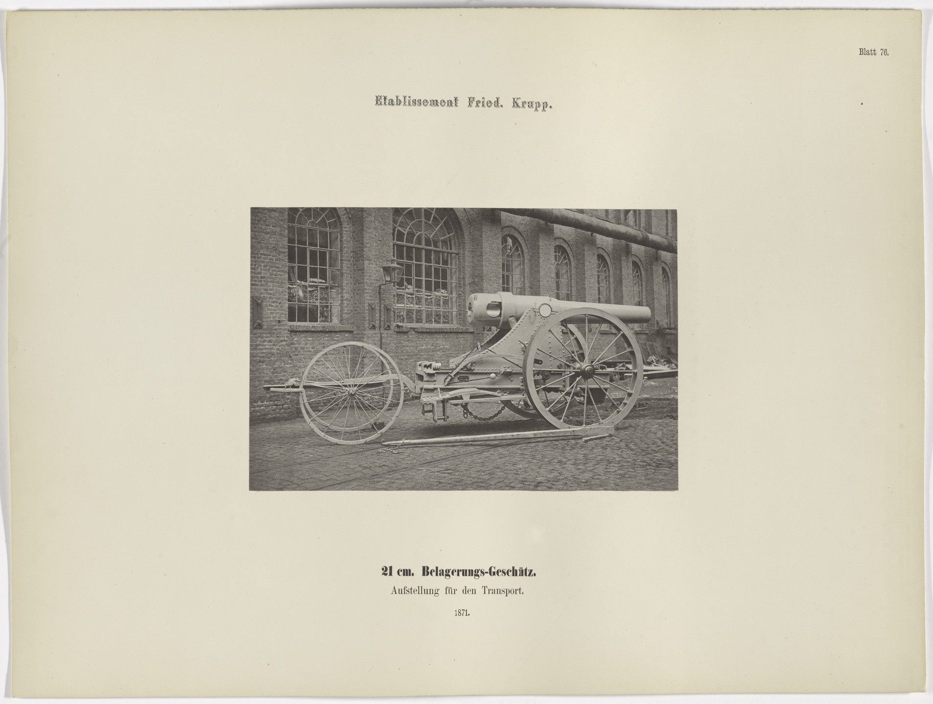 Hugo van Werden. 21 cm Belagerungs-Geschütz, Aufstellung für den Transport. 1871