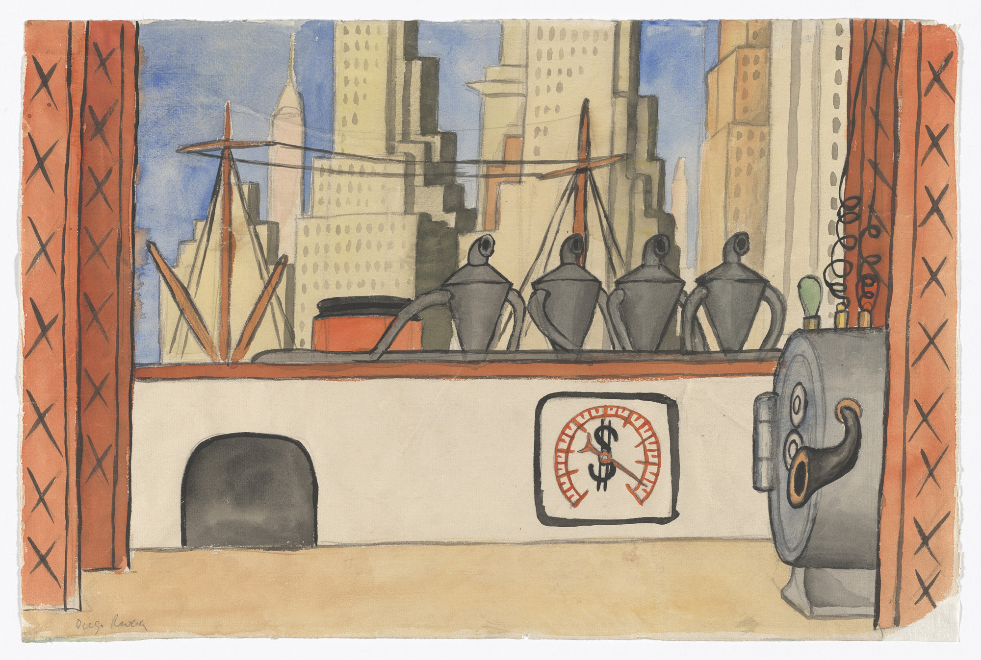 Diego Rivera. Set design for scene four of the ballet H.P. (Horsepower). c.1927–32