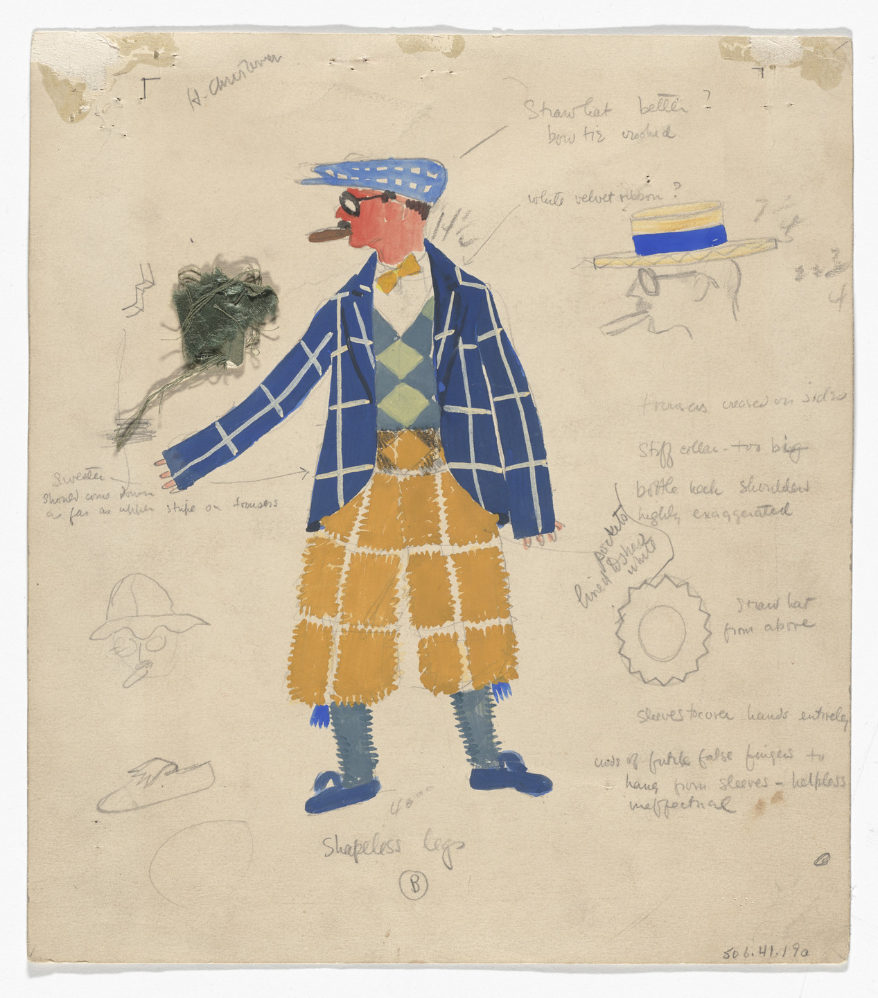 Paul Cadmus. The Motorist. Costume design for the ballet Filling Station (recto); Costume design for the ballet Filling Station (verso). 1937
