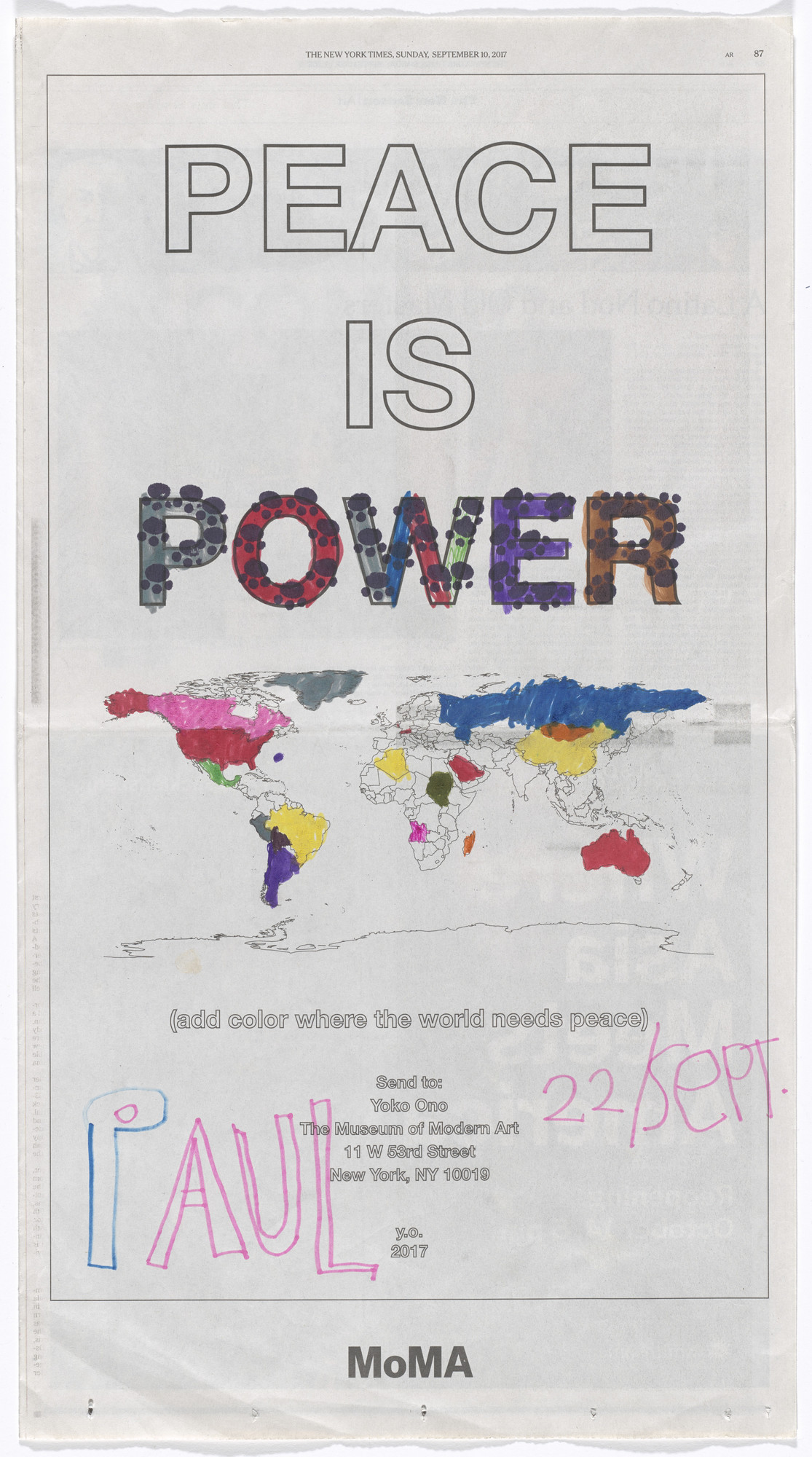 Yoko Ono: PEACE is POWER : Yoko Ono: PEACE is POWER | MoMA