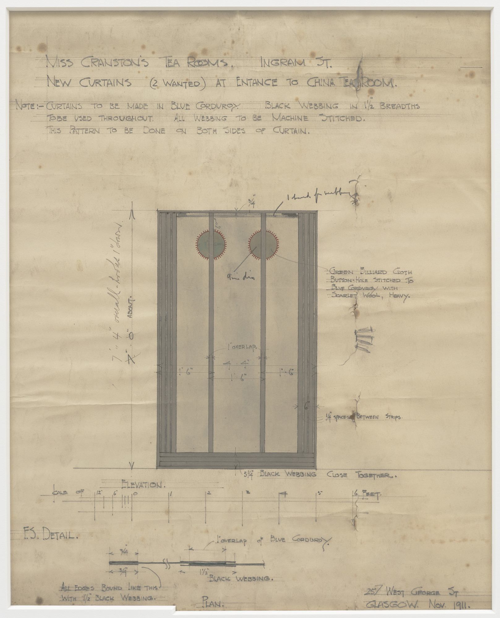 Charles Rennie Mackintosh. Curtain design for Miss Cranston's Tea Room
