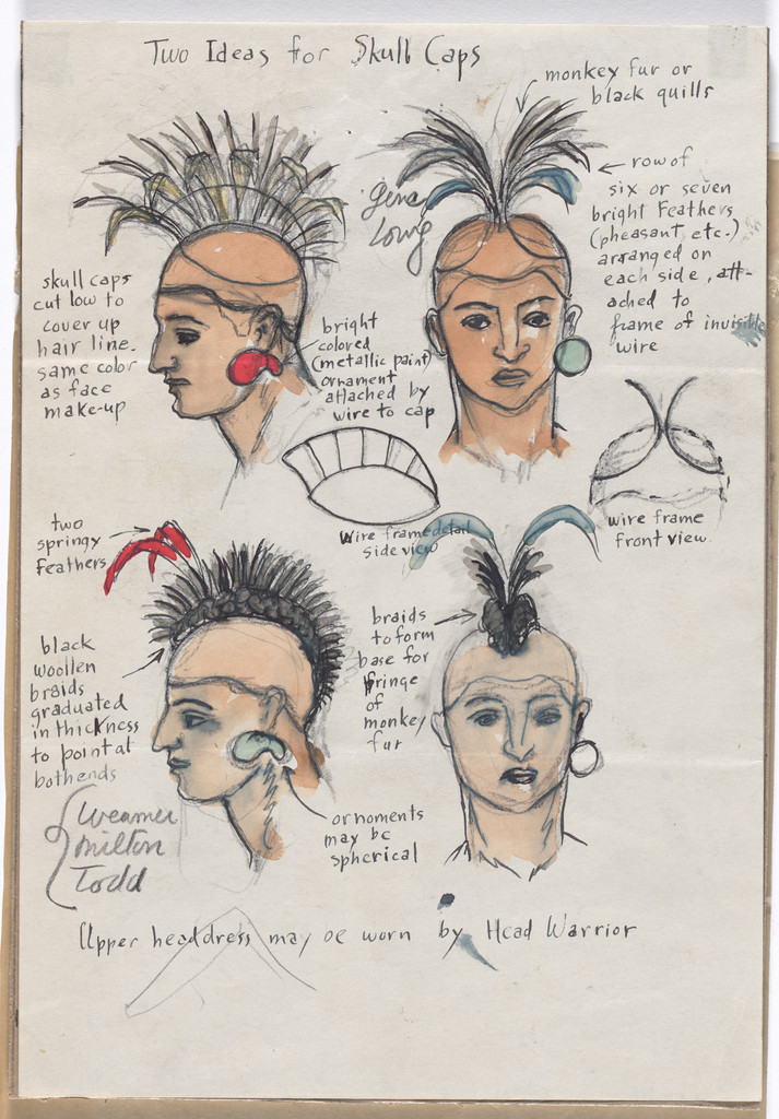 Two Ideas for Skull Caps. Costume design for the ballet Pocahontas