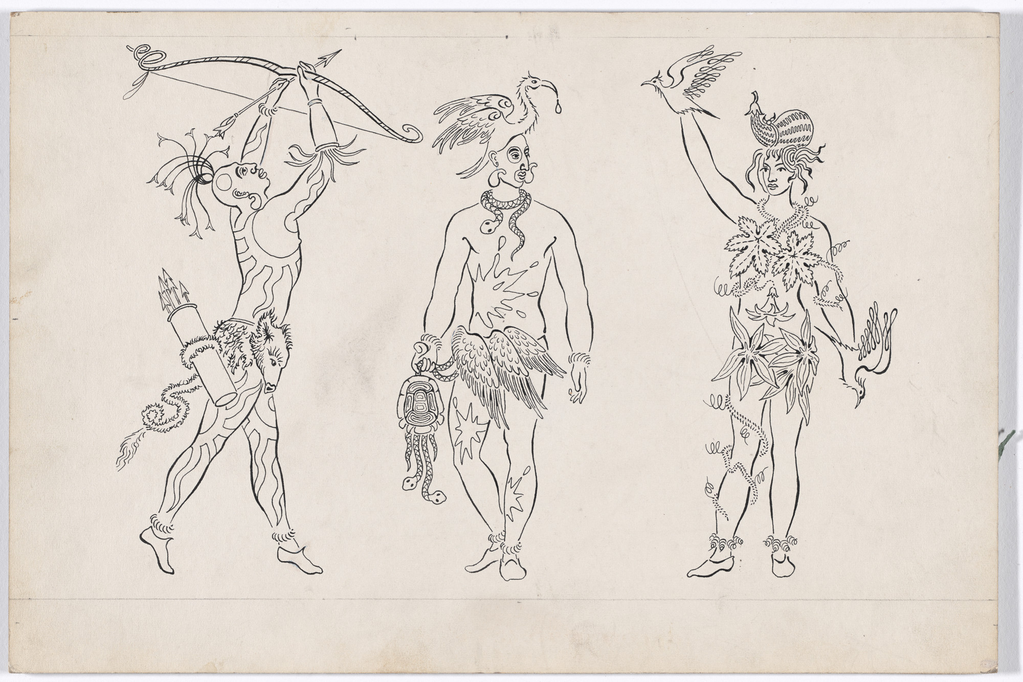 Karl Free. Two Indian Men and One Indian Girl. Costume design for the ballet Pocahontas
