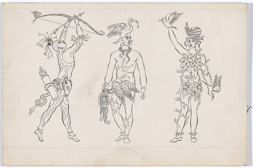 Two Indian Men and One Indian Girl. Costume design for the ballet Pocahontas
