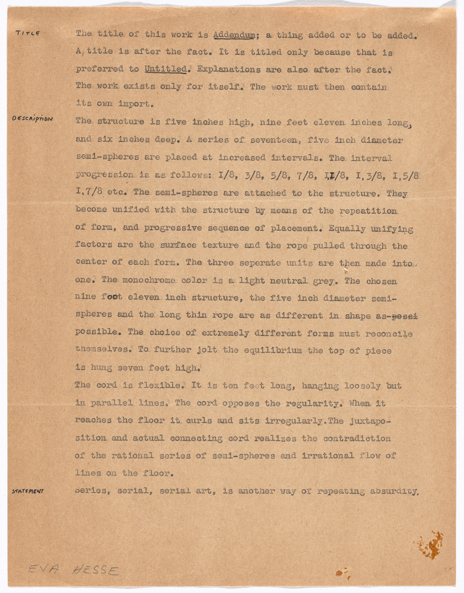 Eva Hesse. Addendum