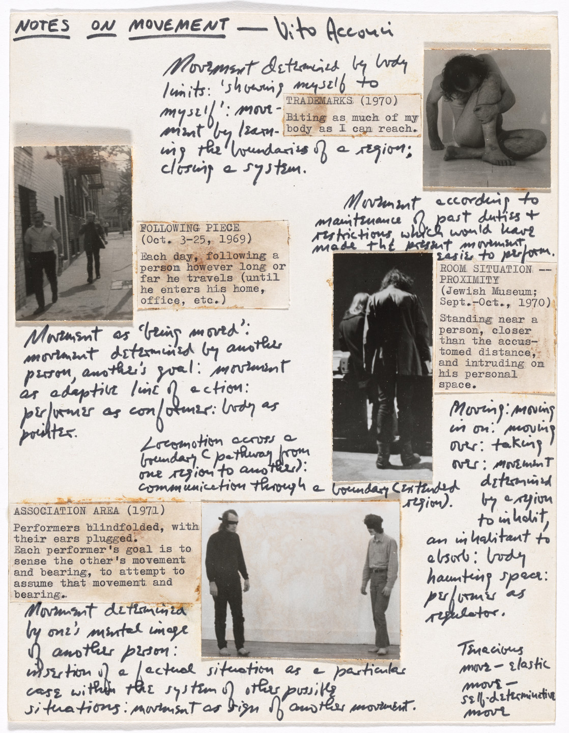 Vito Acconci. Notes on Movement. 1971