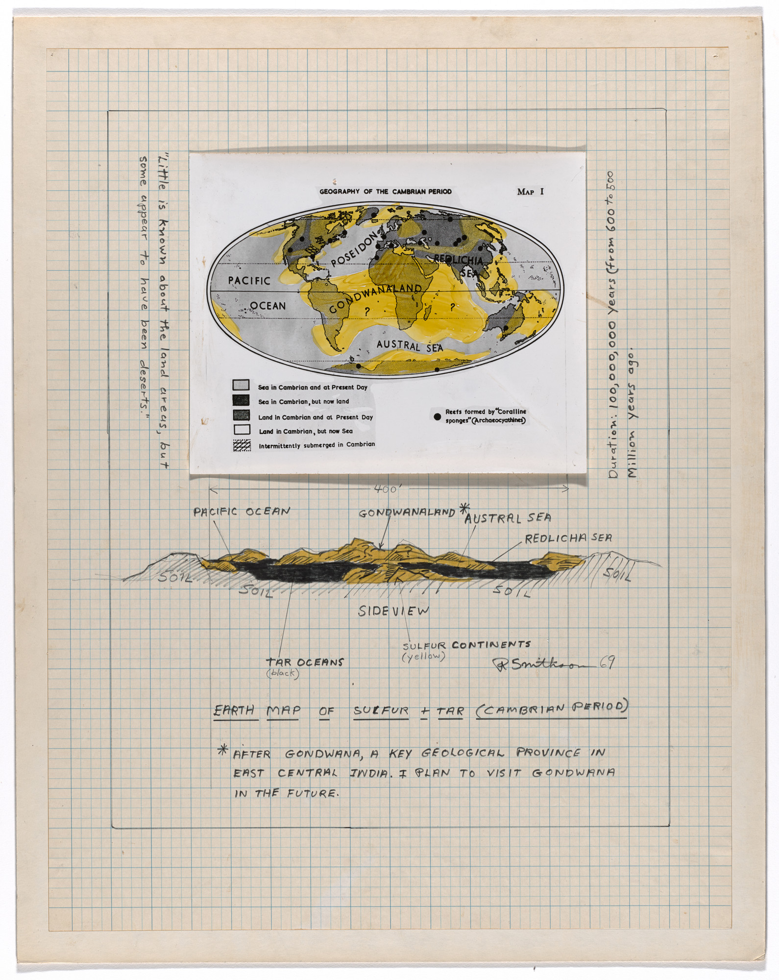 Robert Smithson. Earth Map of Sulfur and Tar (Cambrian Period)