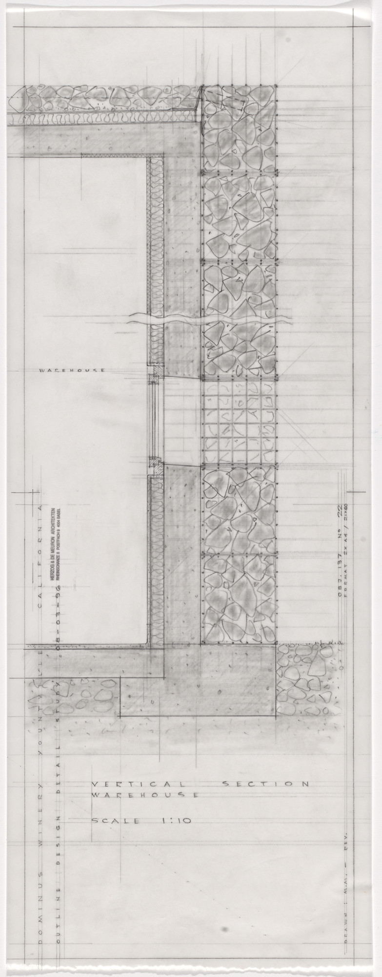 Mario Meier. Dominus Winery, Yountville, Napa Valley, California (Section, Gabion wall)