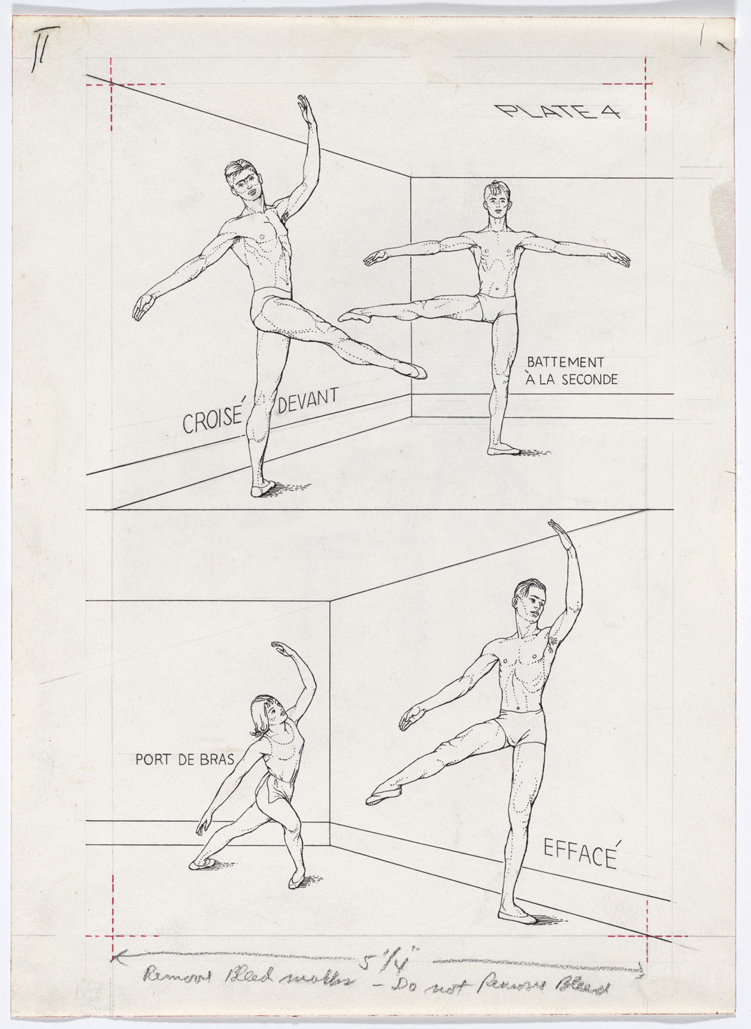 Paul Cadmus. Plate 4 from Ballet Positions. Drawing for Ballet Alphabet: A Primer for Laymen Untitled (verso). 1939