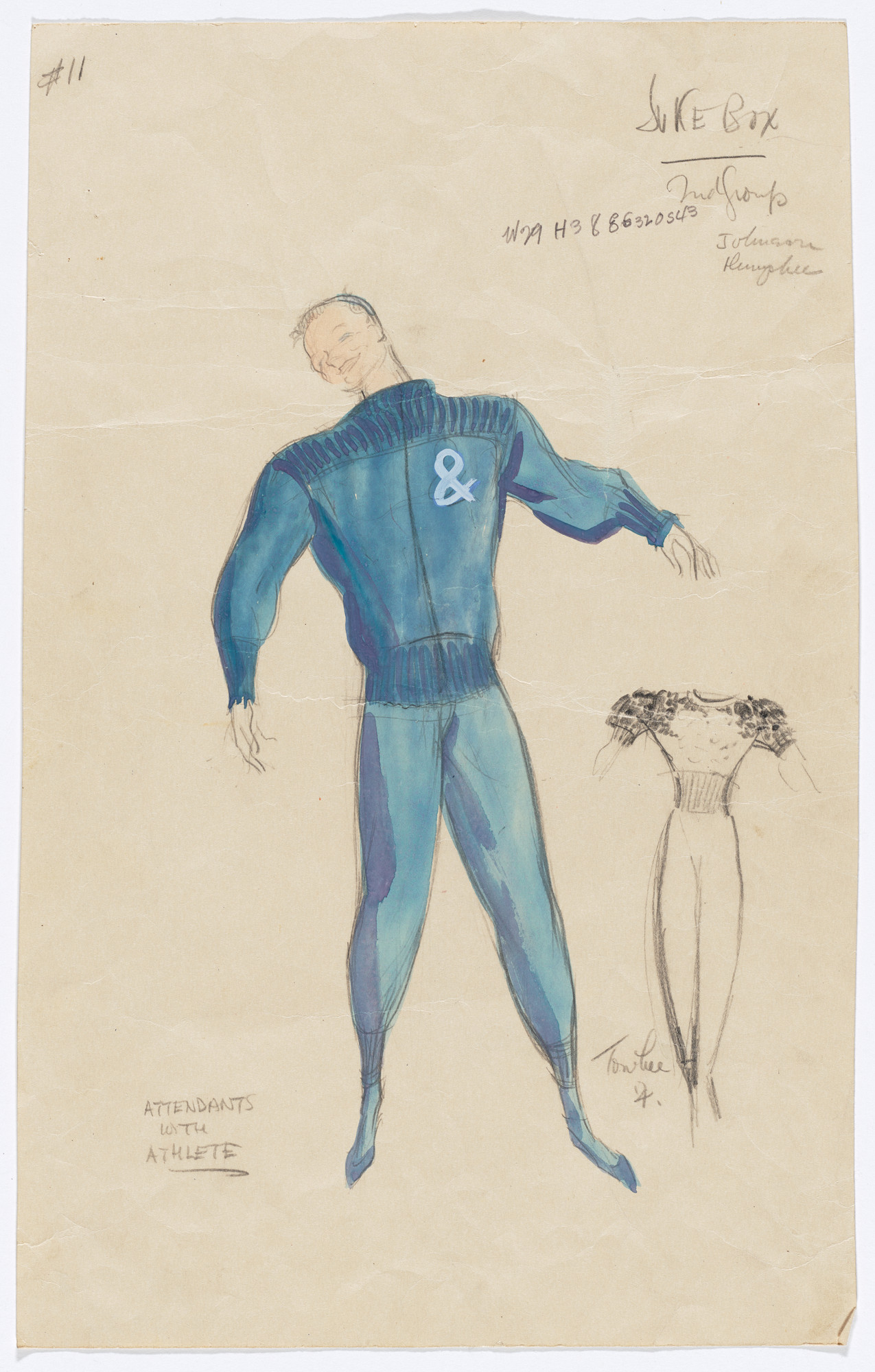 Tom Lee. Attendants with Athlete. Costume design for the ballet Juke-Box