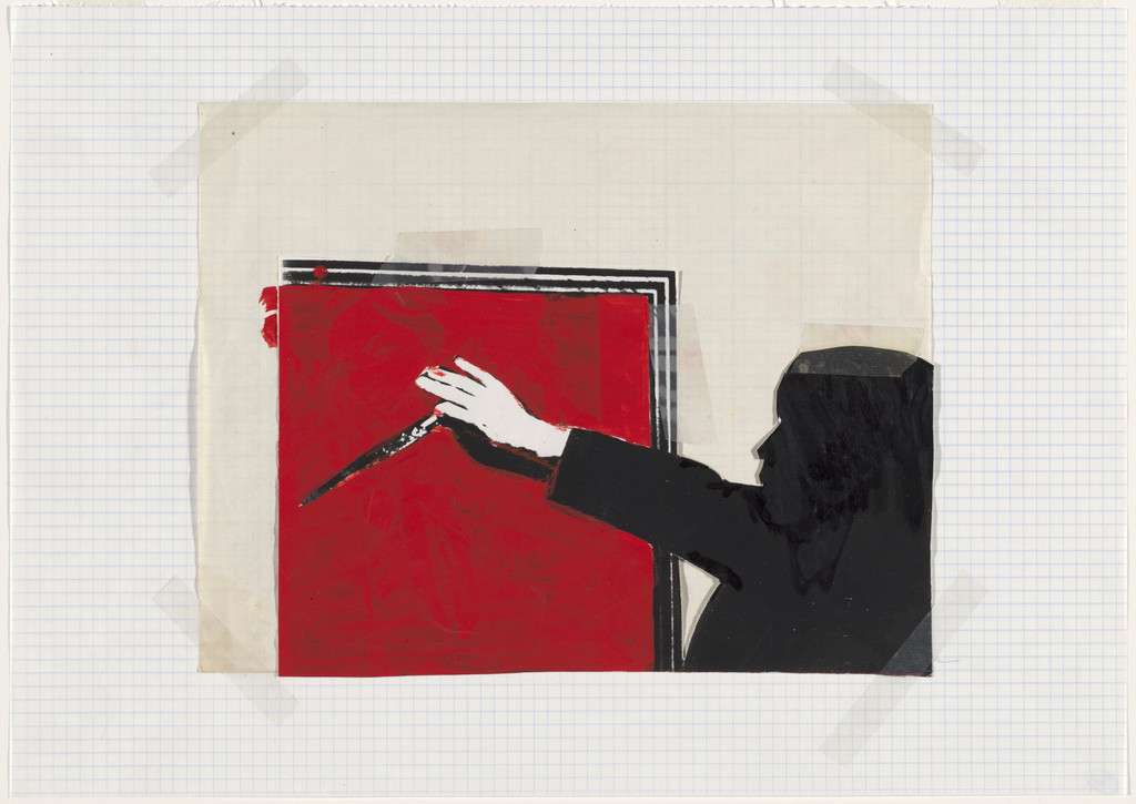 Untitled II, John Baldessari, (1991), Gouache, ink, and crayon on cut-and-taped printed paper on paper taped to graph paper
