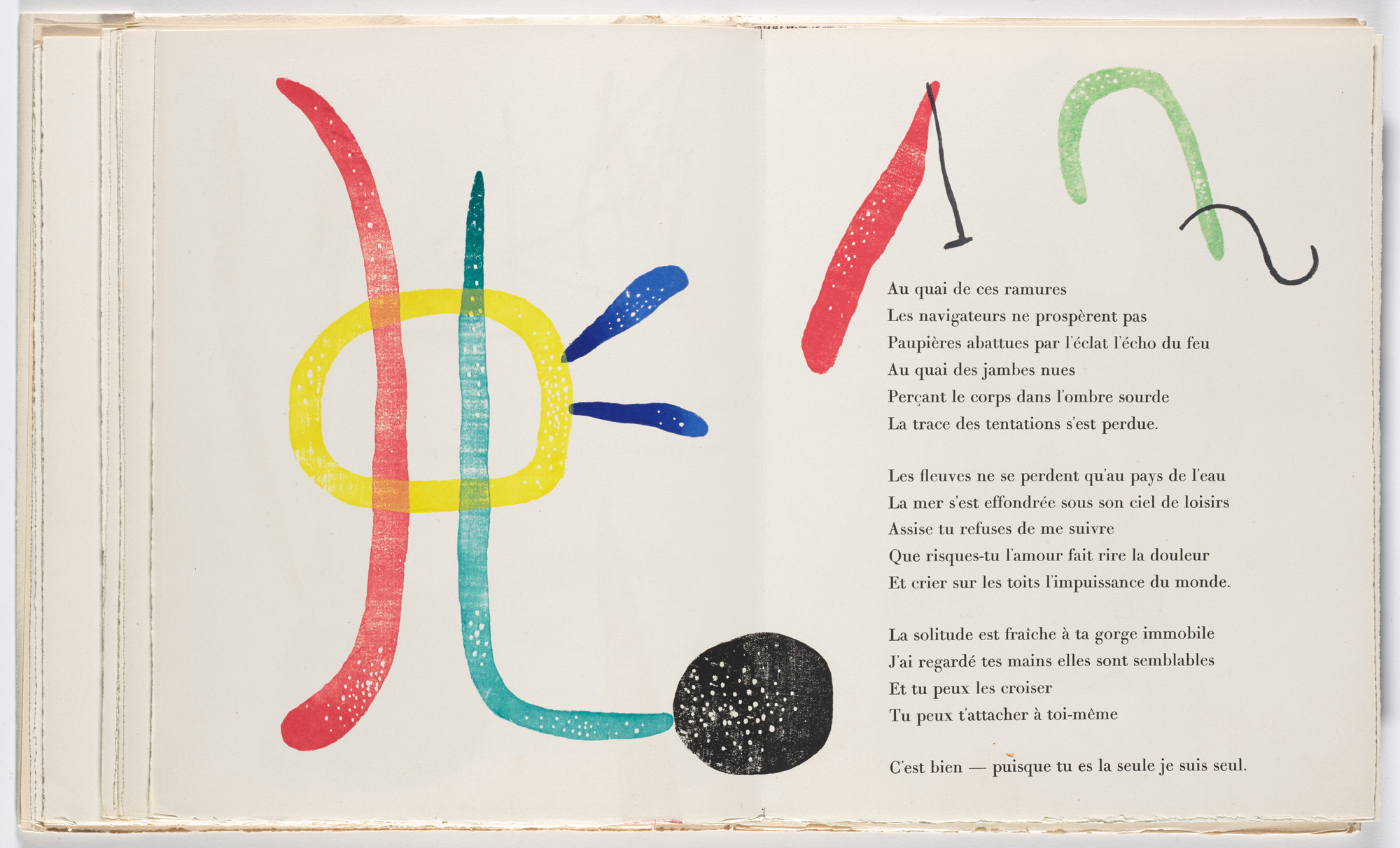 Joan Miró. Double page in-text plate (folios 20 verso and 21) from À toute épreuve (Proof Against All)