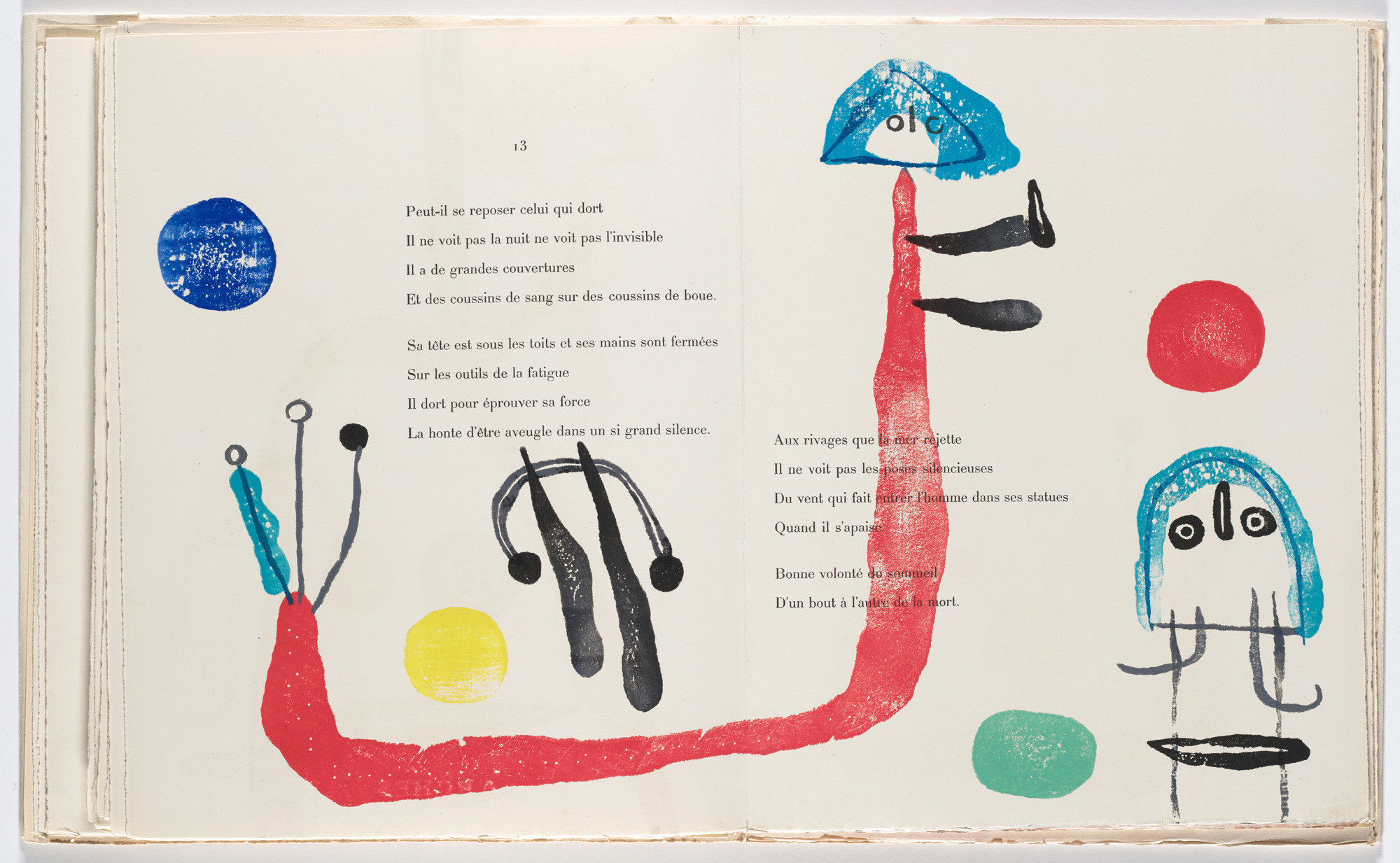 Joan Miró. Double page in-text plate (folios 40 verso and 41) from À toute épreuve (Proof Against All)
