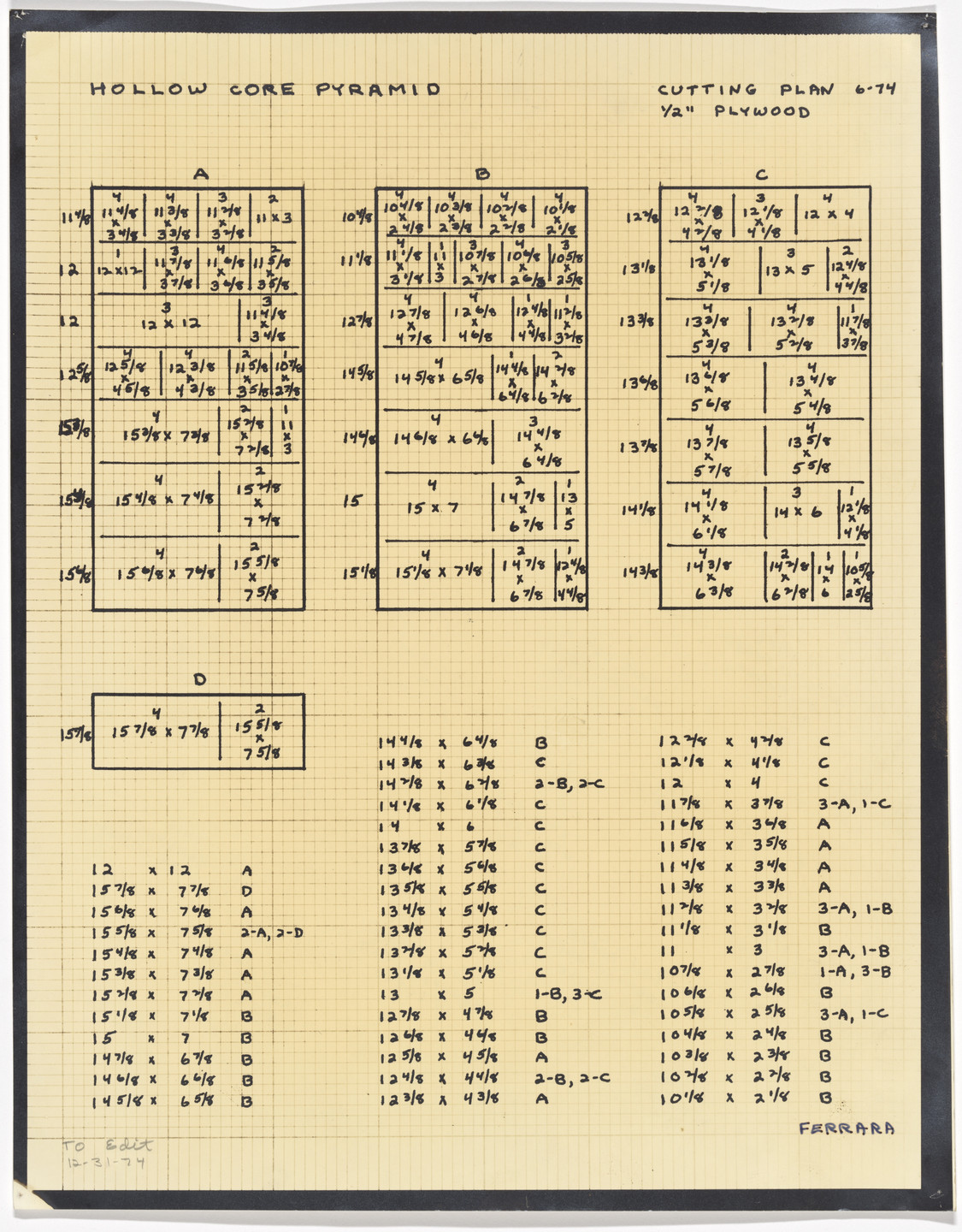 Jackie Ferrara. Hollow Core Pyramid (Drawing M148). 1974