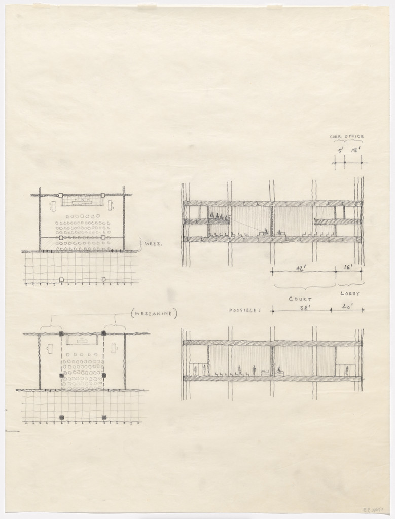 Federal Center, Chicago, Illinois (Plan, sketch, and longitudinal sections: mezzanine)