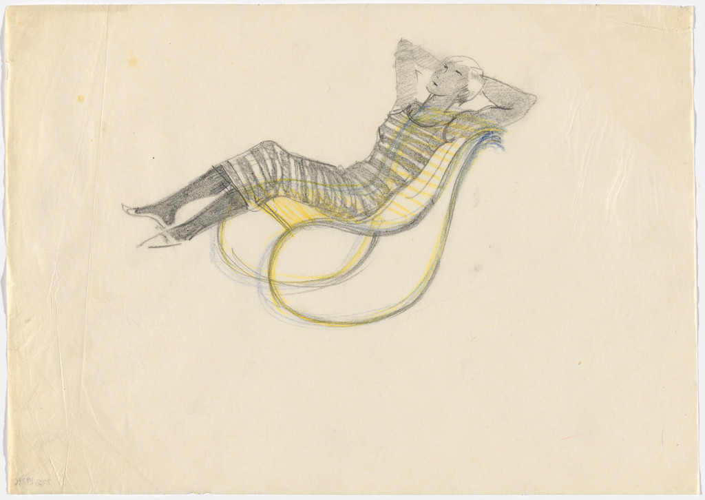 Lounge Chair with Rocker without Arm, with Figure (Perspective sketch)