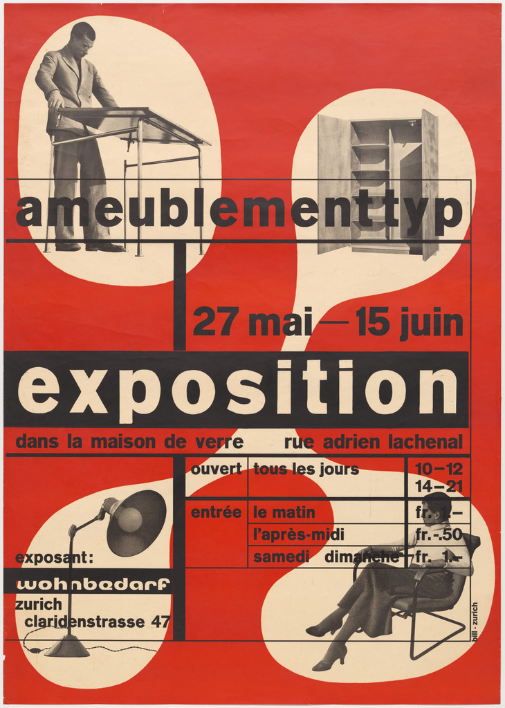 Poster for an exhibition of furniture by Wohnbedarf at Le Corbusier's Maison de Verre [Immeuble Clarté], Geneva