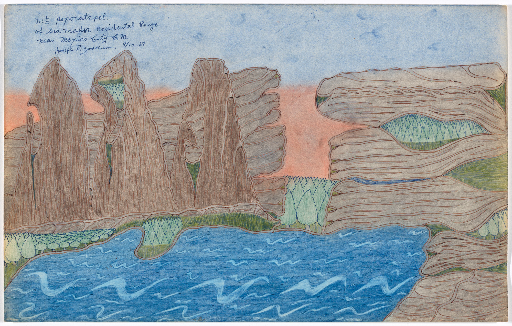 Joseph E. Yoakum. Mt Popocatepel of Sra Madre Occidental Range near Mexico City C.M.. 1967