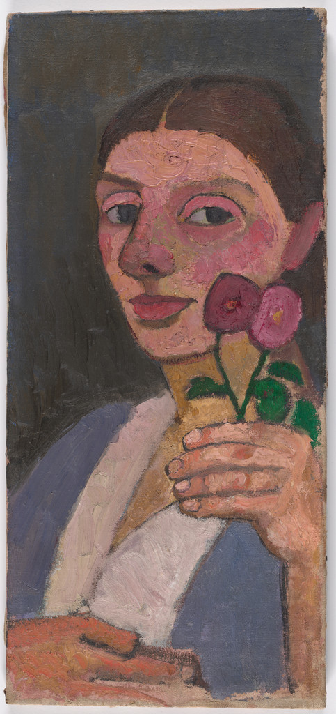 Self-Portrait with Two Flowers in Her Raised Left Hand