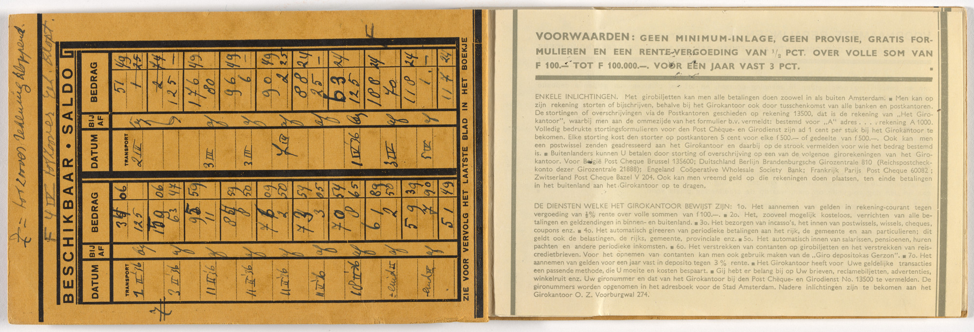 Fré Cohen. Checkbook and register for the Giro Bank, Amsterdam. 1929