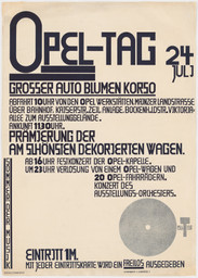 Kurt Schwitters. Poster for Opel Day: Great car and flower parade (Opel-Tag: Grosser Auto Blumen Korso). 1927