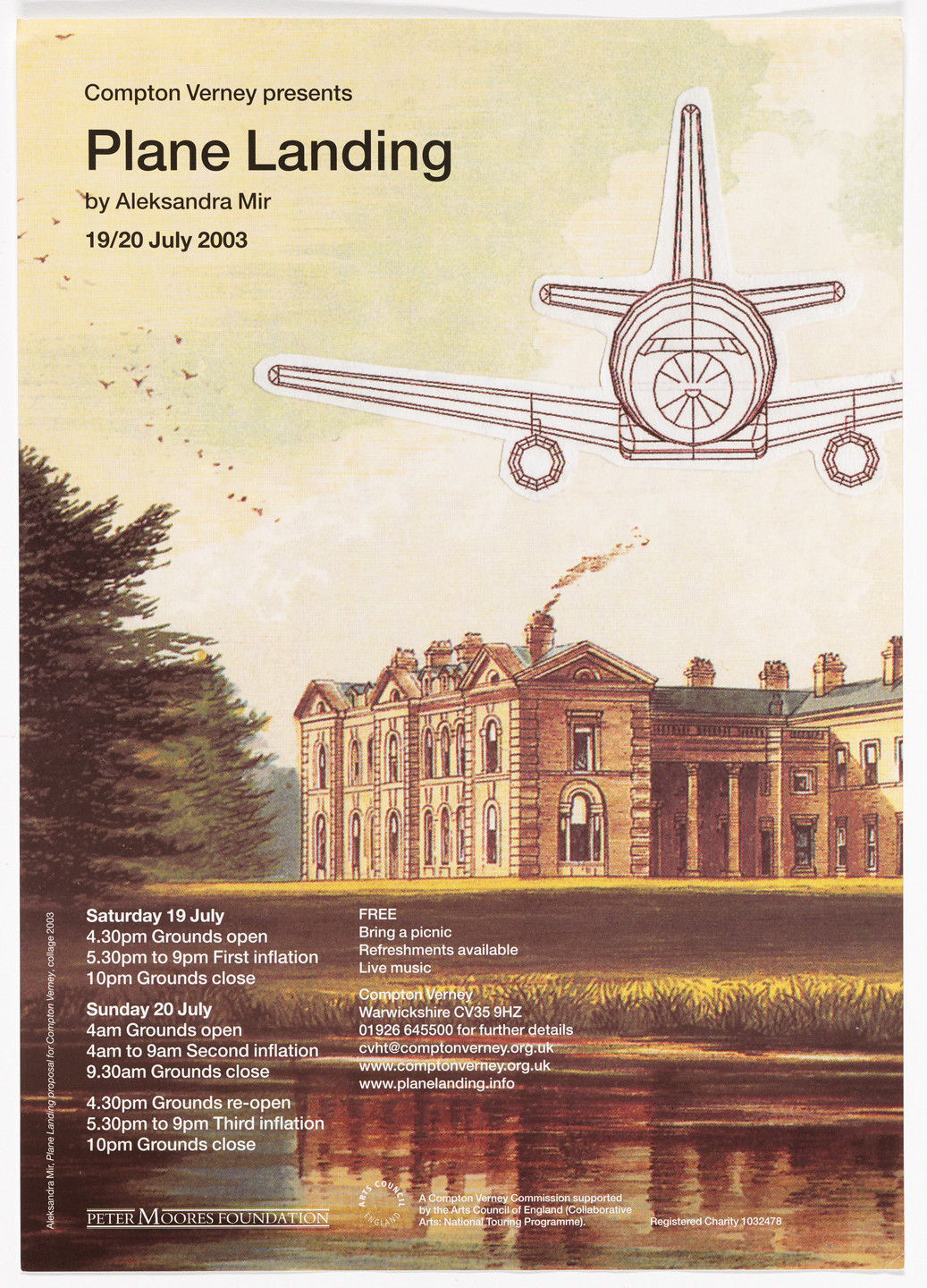 Aleksandra Mir. Promotional material for Plane Landing, Compton Verney, Warwickshire, UK, July 19–20, 2003. 2003