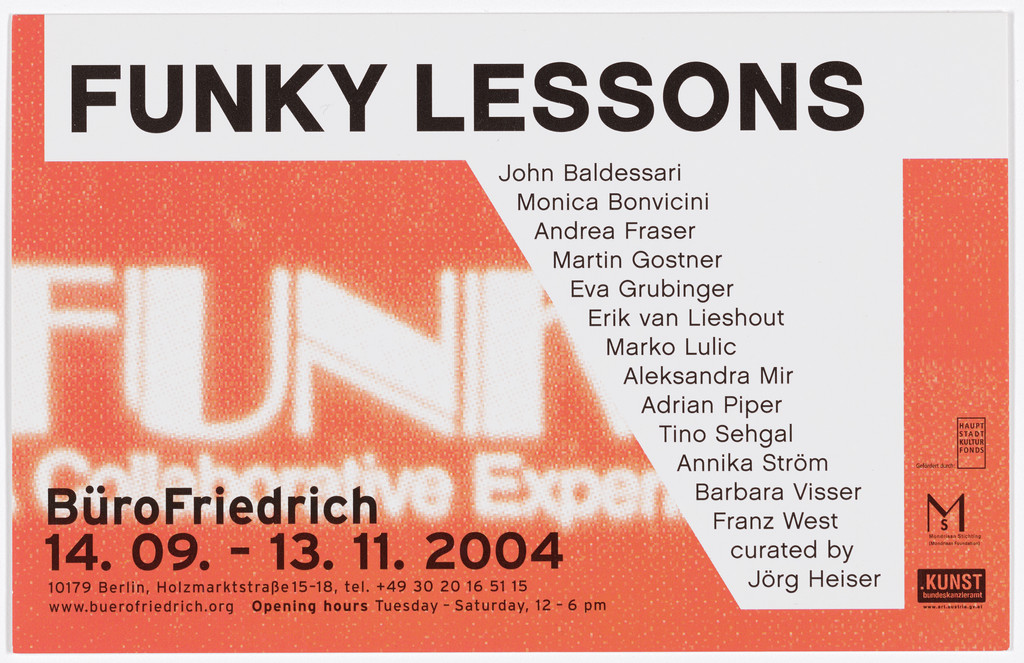 Announcement card for Funky Lessons, BüroFriedrich, Berlin, September 14–November 13, 2004