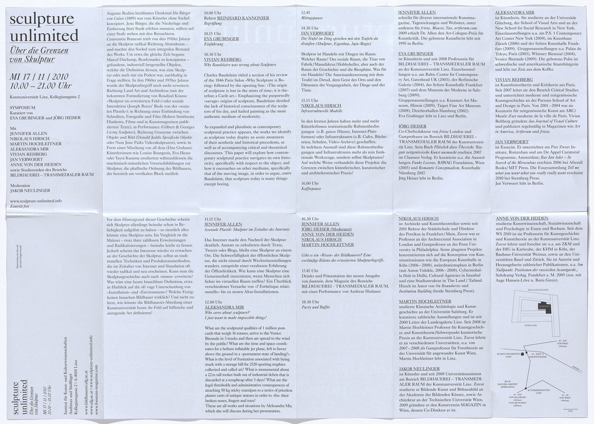 Aleksandra Mir. Poster for Sculpture Unlimited symposium, Institute of Fine Arts and Cultural Studies, Kunstuniversität Linz, Austria, November 17, 2010. 2010–11
