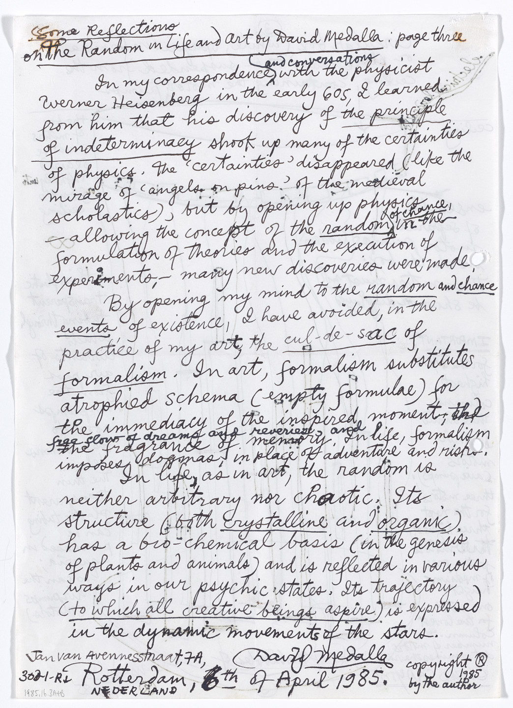 David Medalla. Cloud Canyons and Some Reflections on the Random in Life and Art. 1963–85