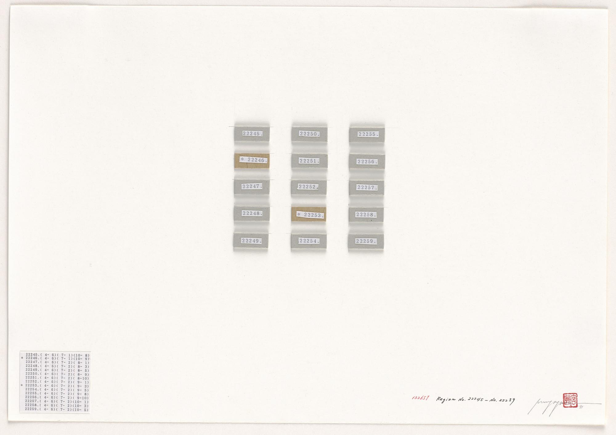 Tatsuo Miyajima. 133675 Region No. 22245-No. 22259. 1991