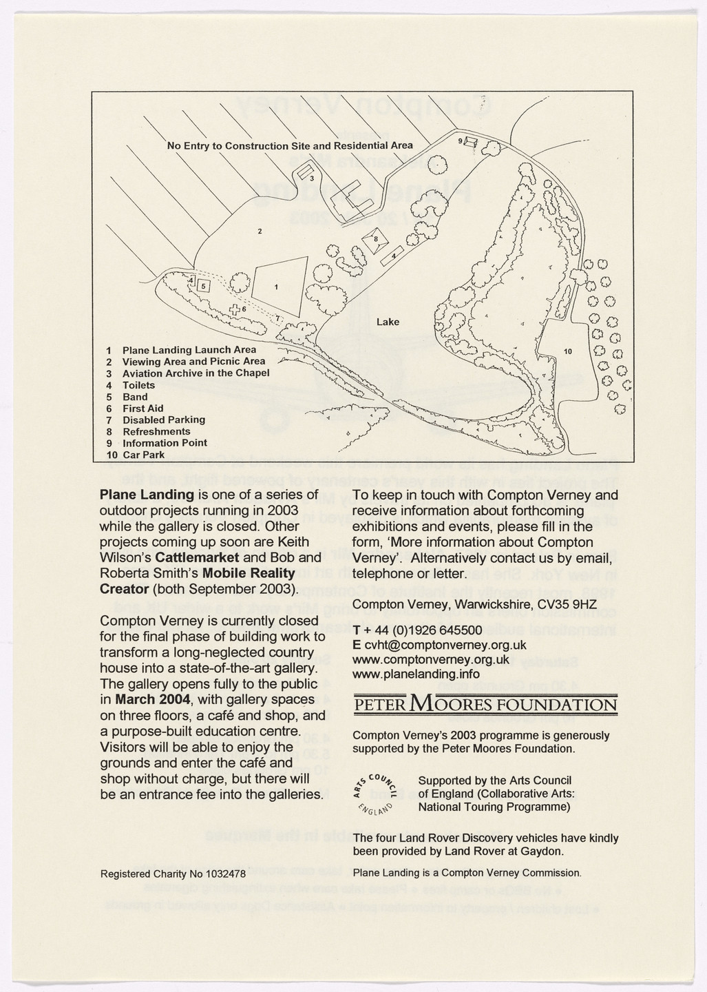 Aleksandra Mir. Promotional material for Plane Landing, Compton Verney, Warwickshire, UK, July 19–20, 2003. 2003